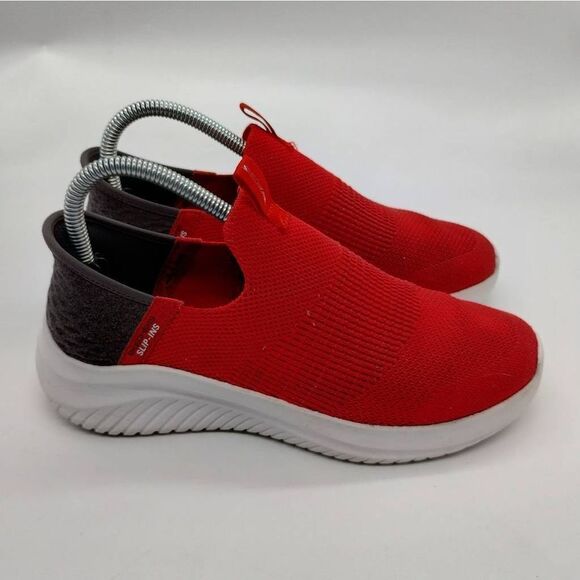 Skechers‎ Hands Free Slip Ins Casual Sneakers Kids Size 5 Red Black Youth Shoes - Picture 2 of 8